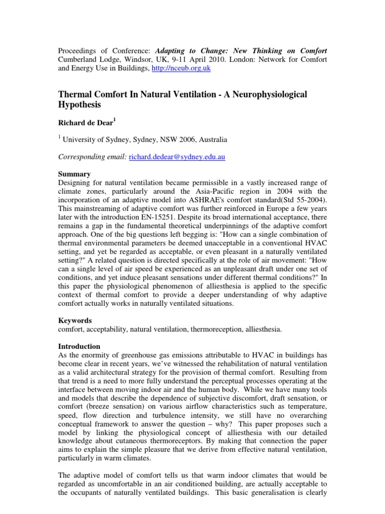 Thermal Comfort in Natural Ventilation - A Neurophysiological ...