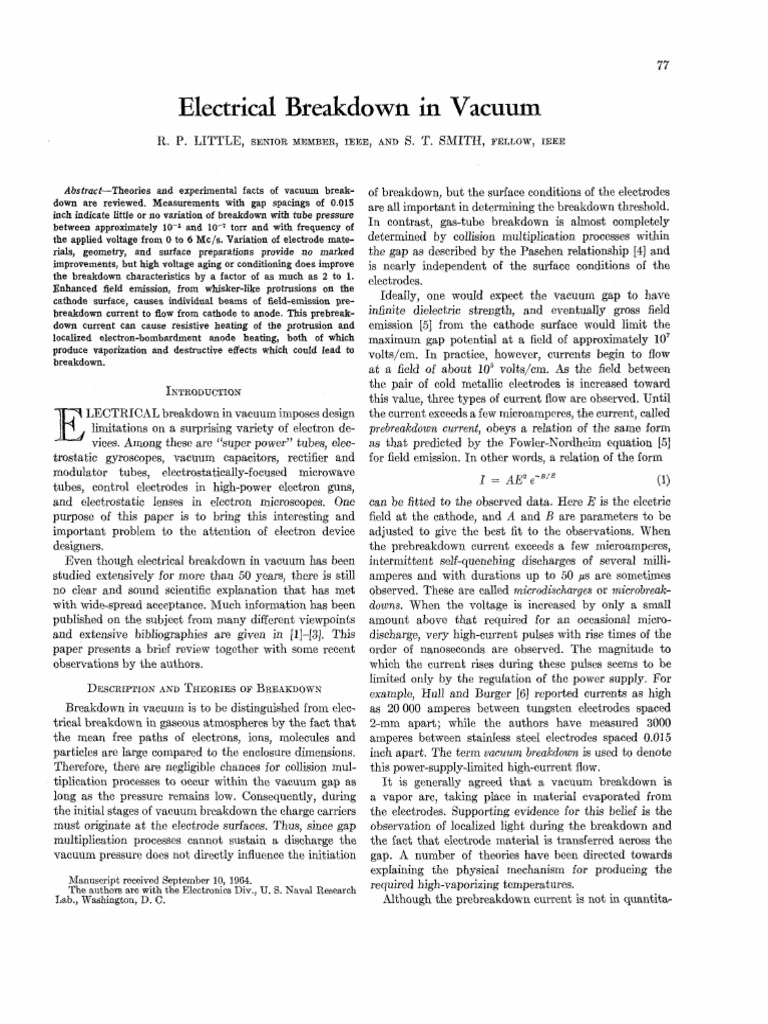 Vacuum Breakdown Theories and Effects | PDF | Electric Current | Vacuum ...