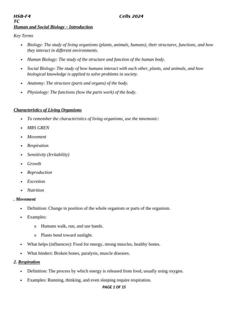 Human and Social Biology Overview | PDF | Cell (Biology) | Biology