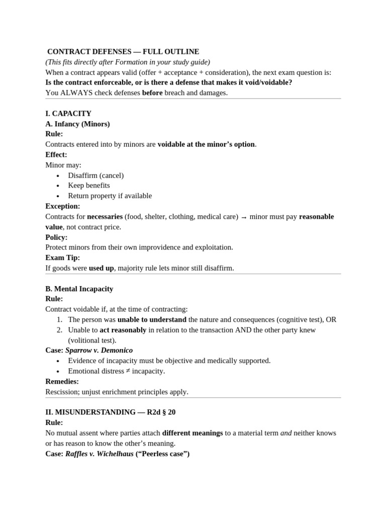 Contract Defenses Overview and Analysis | PDF | Damages | Offer And ...