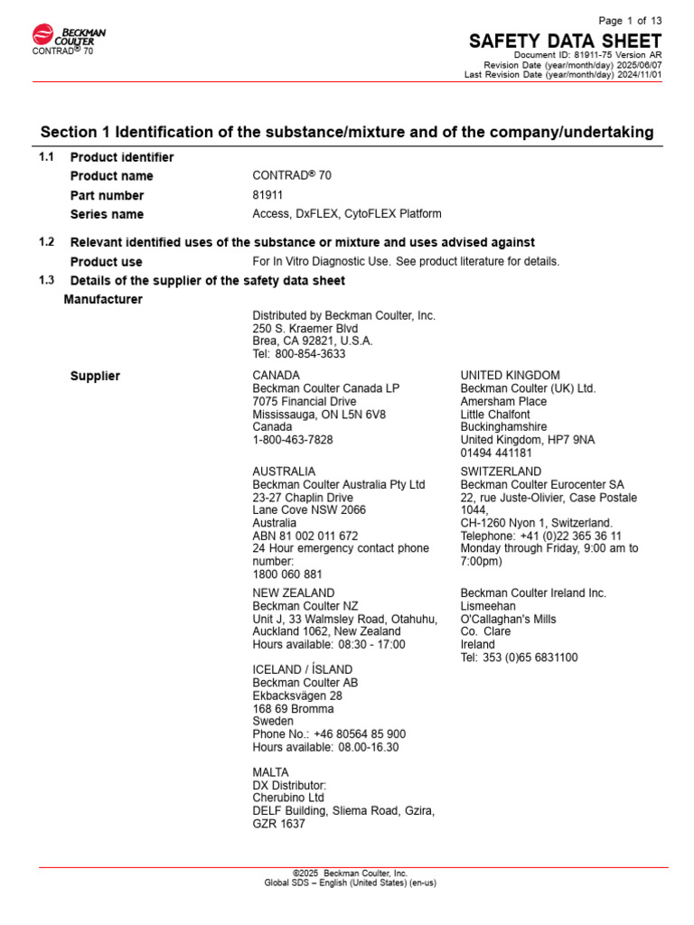 CONTRAD® 70 Safety Data Sheet | PDF | Dangerous Goods | Workplace