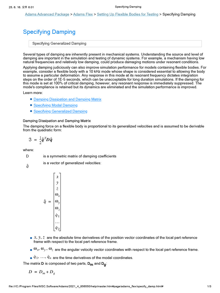 Specifying Damping | PDF | Matrix (Mathematics) | Finite Element Method