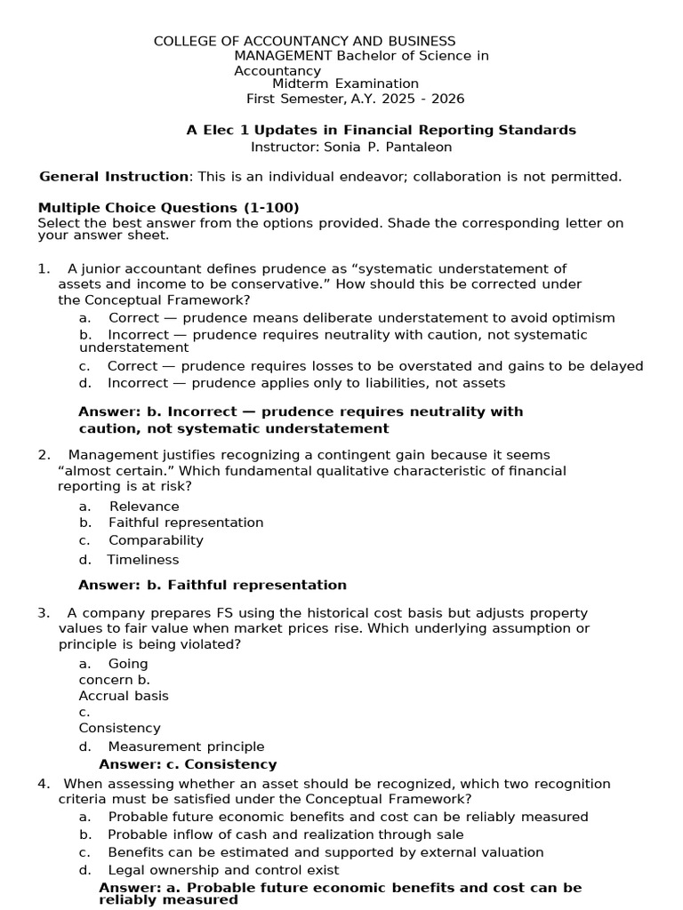 Midterm Exam: Financial Reporting Standards | PDF | International ...