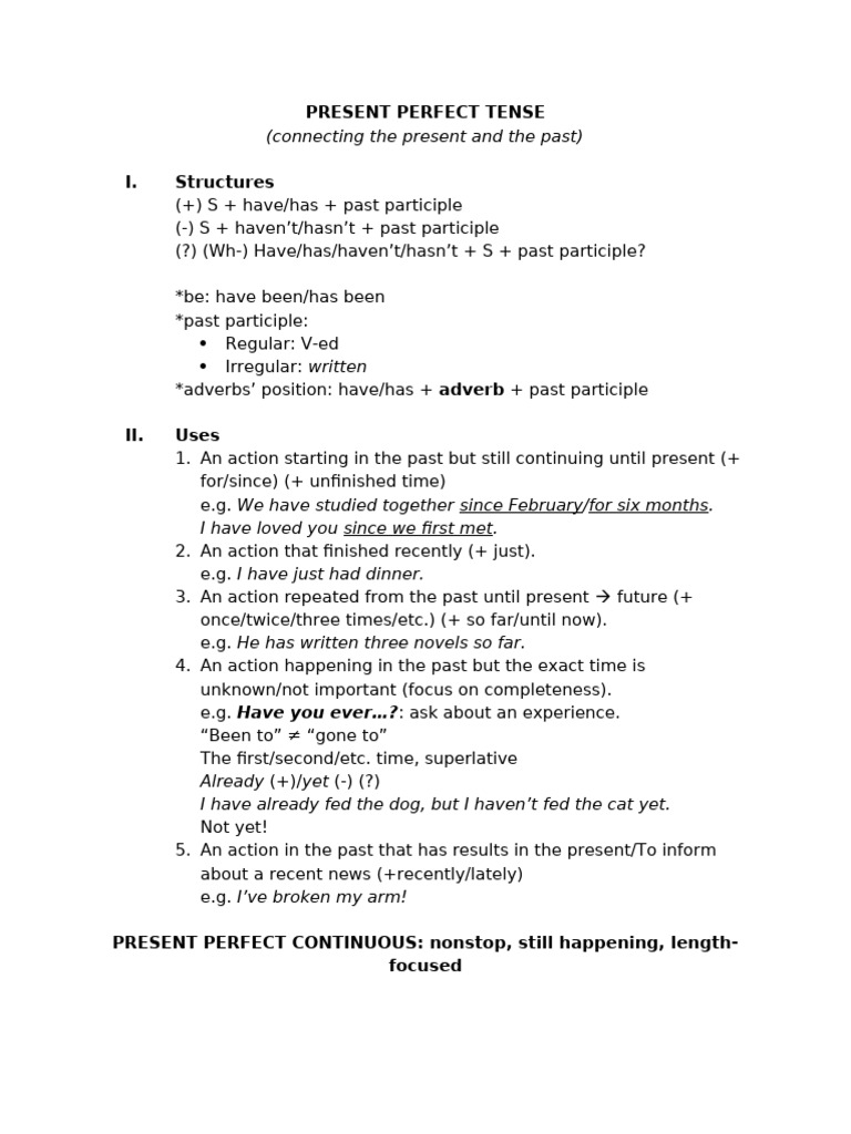 Understanding Present Perfect Tense | PDF