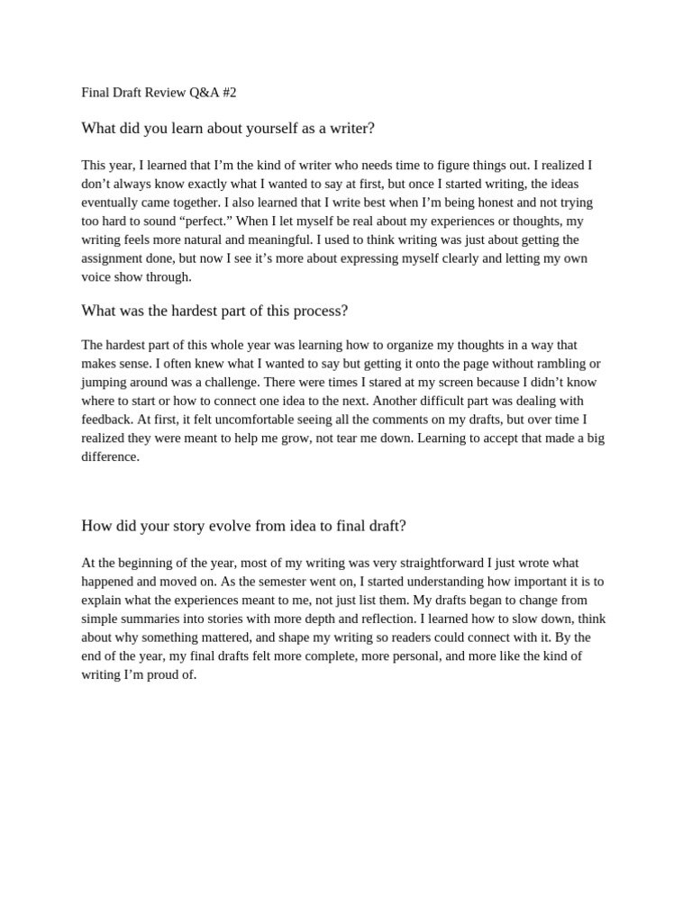 Writer's Journey: Growth & Reflection | PDF