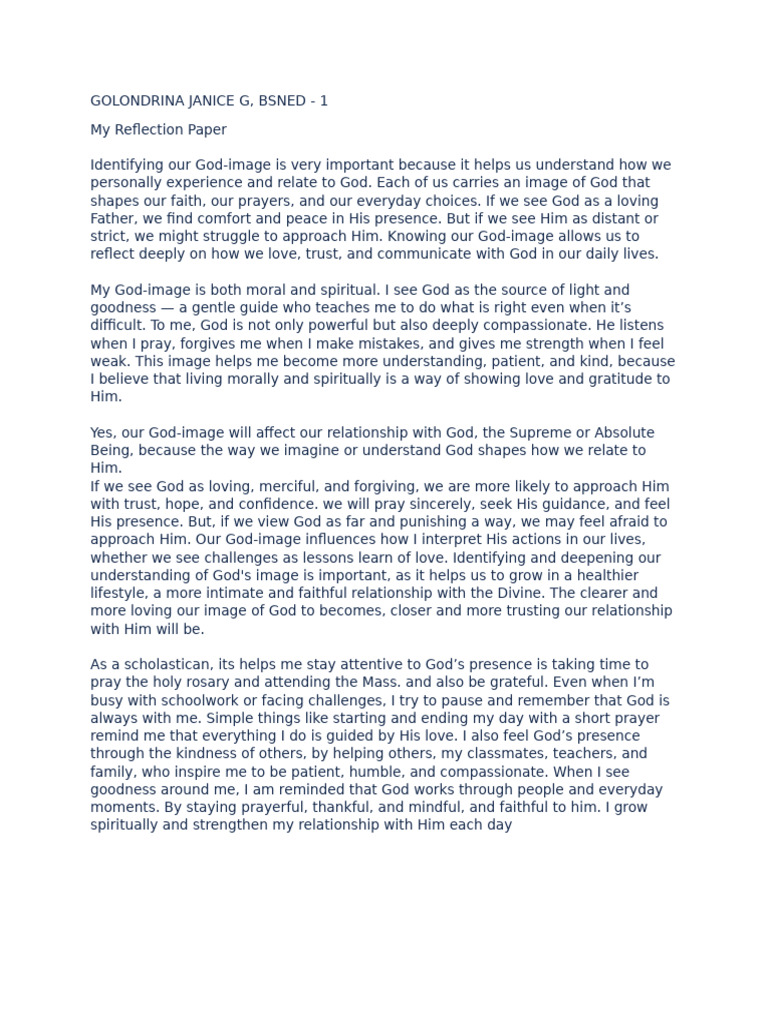 Understanding My God-Image and Faith | PDF | Prayer | God