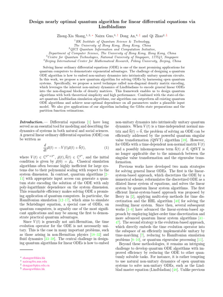 Optimal Quantum Algorithm for ODEs | PDF | Ordinary Differential ...