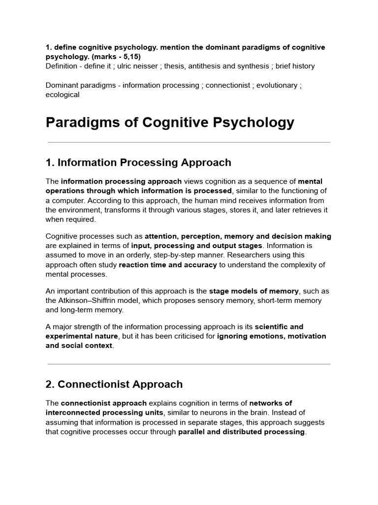 Cognitive Psychology: Key Paradigms & Applications | PDF | Perception ...