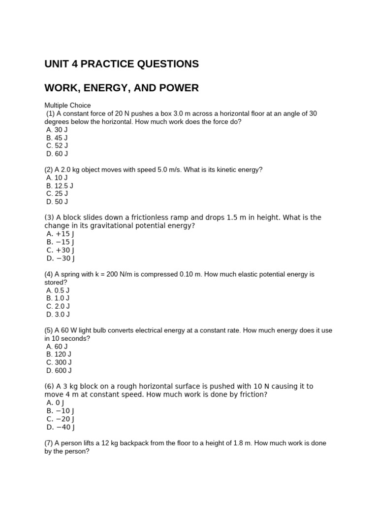 AP Physics Unit 4 Practice Questions | PDF | Force | Friction