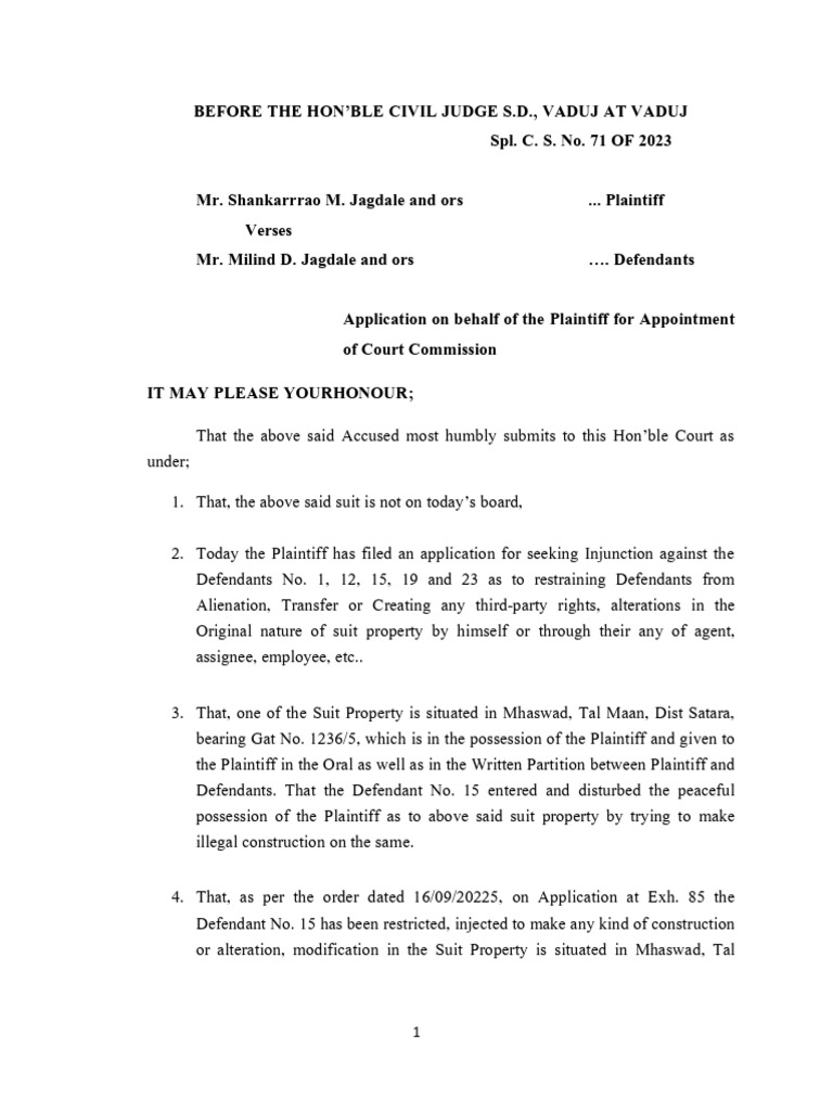 Court Commission Application for Injunction | PDF | Lawsuit | Injunction