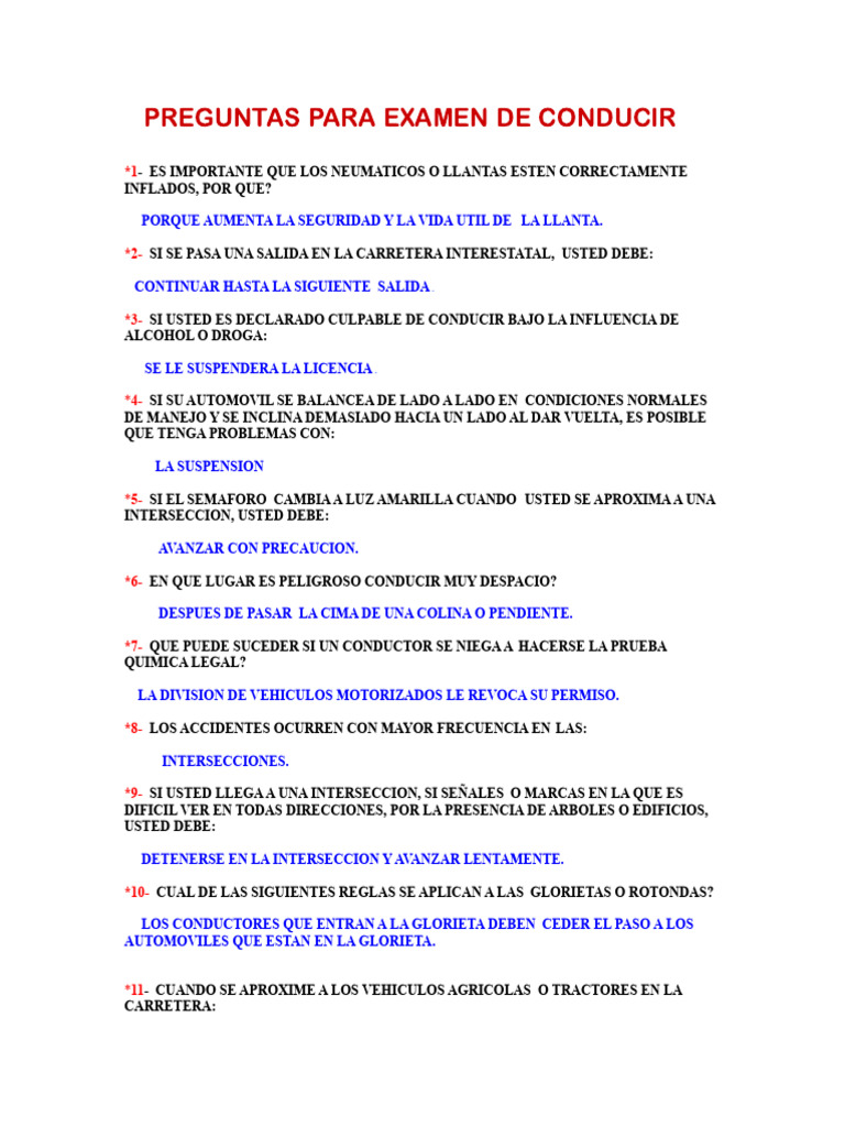 Preguntas Clave para Examen de Conducir | PDF | Tráfico | Semáforo
