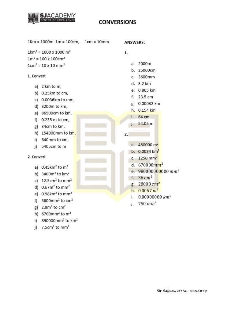 Unit Conversion Exercises and Answers | PDF