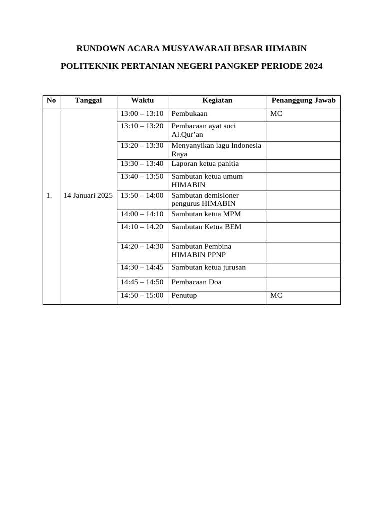 Rundown Musyawarah Besar HIMABIN 2024 | PDF
