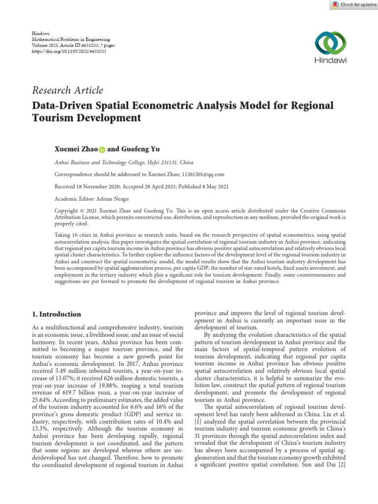 Spatial Econometric Model for Anhui Tourism | PDF | Spatial Analysis ...