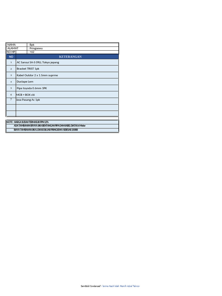 Penawaran Jasa Pasang AC Pringsewu | PDF
