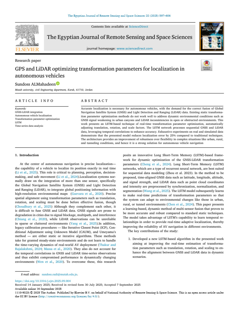 LSTM for GNSS-LiDAR Vehicle Localization | PDF | Lidar | Navigation