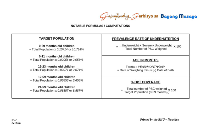 Child Nutrition Computation Formulas | PDF