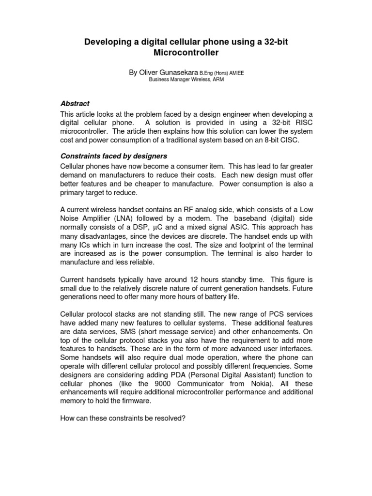 32-Bit Microcontroller for Cellular Phones | PDF | Arm Architecture ...