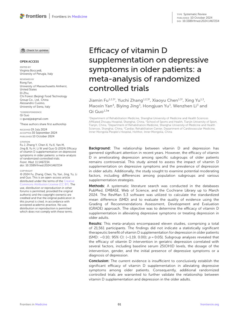 Vitamin D and Depression in Older Adults | PDF | Major Depressive ...
