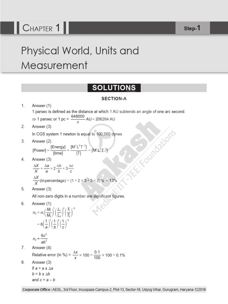 CLS ENG 25 26 XI Phy Target 1 Level 1 Chapter 1 | PDF | Significant ...