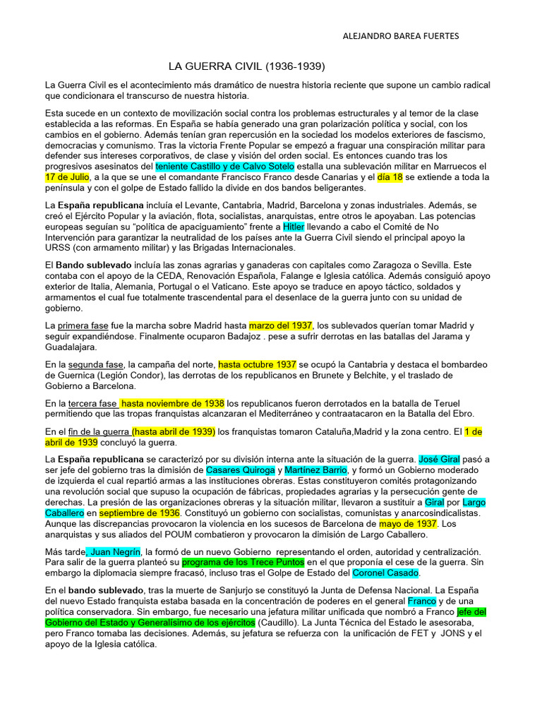 Impacto y Consecuencias de la Guerra Civil | PDF | guerra civil ...