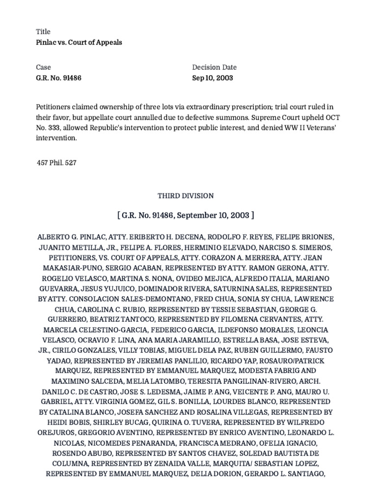 Pinlac vs. Court of Appeals Case Summary | PDF | Appeal | Lawsuit