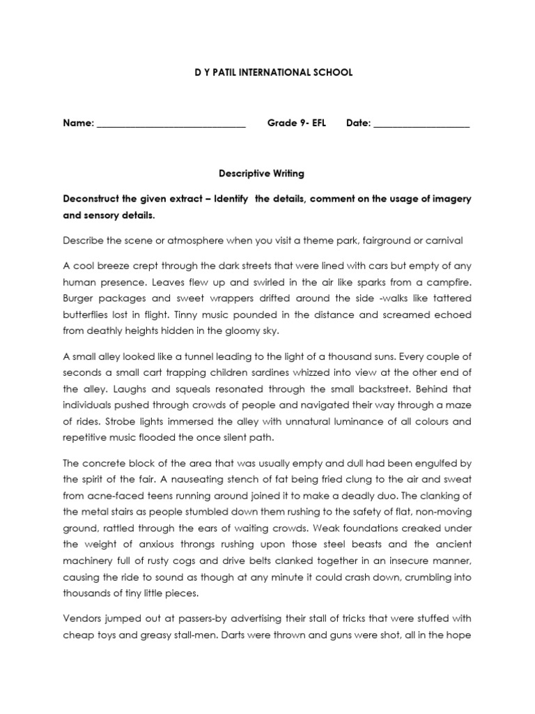 Descriptive Writing: Fairground Imagery | PDF