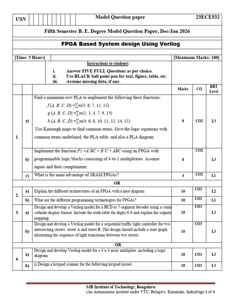 Model Question Paper FPGA - Model Question Paper | PDF | Field ...