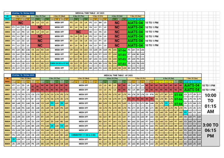 Medical Time Table AY 2425 Overview | PDF