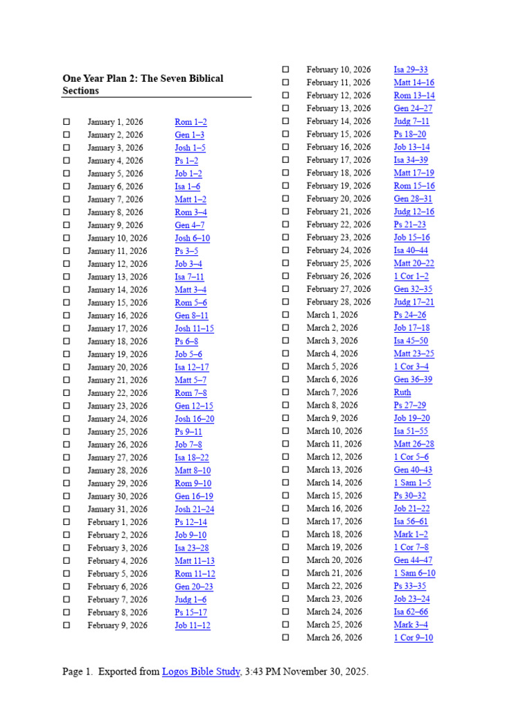 2026 One Year Bible Reading Plan | PDF | Bible | Religious Texts