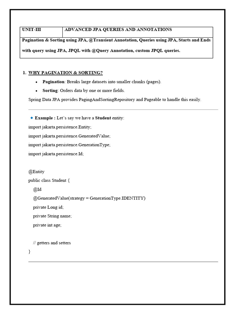 Advanced JPA Queries & Annotations Guide | PDF | Sql | Computer Programming