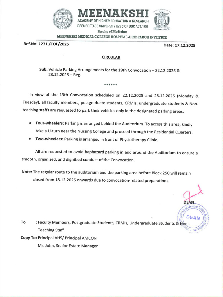 Parking Circular - 19th Convocation | PDF