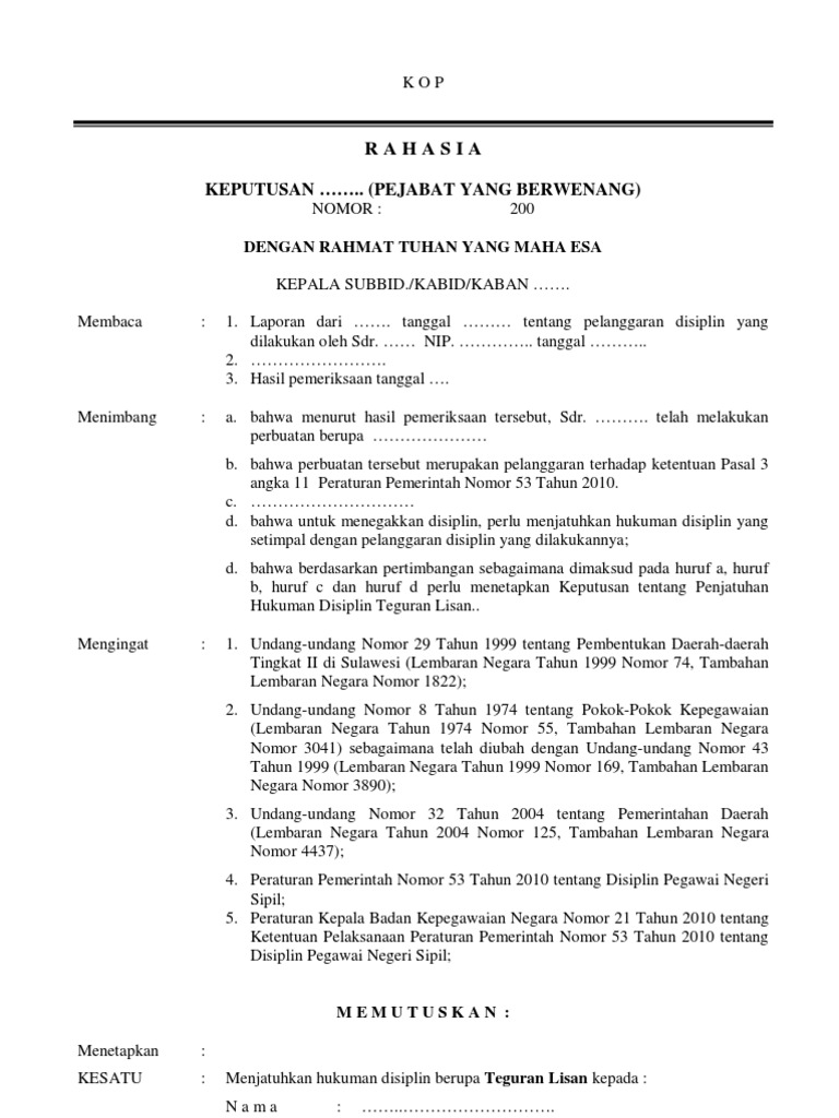 Contoh Surat Teguran Lisan Pp 53 Tahun 2010