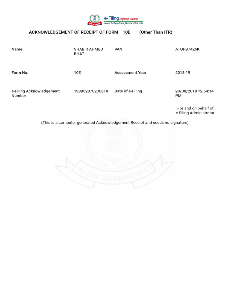 Acknowledgement of Form 10E Receipt | PDF