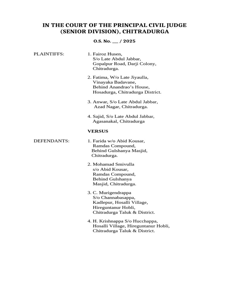 Chitradurga Civil Suit for Property Partition | PDF | Deed | Common Law
