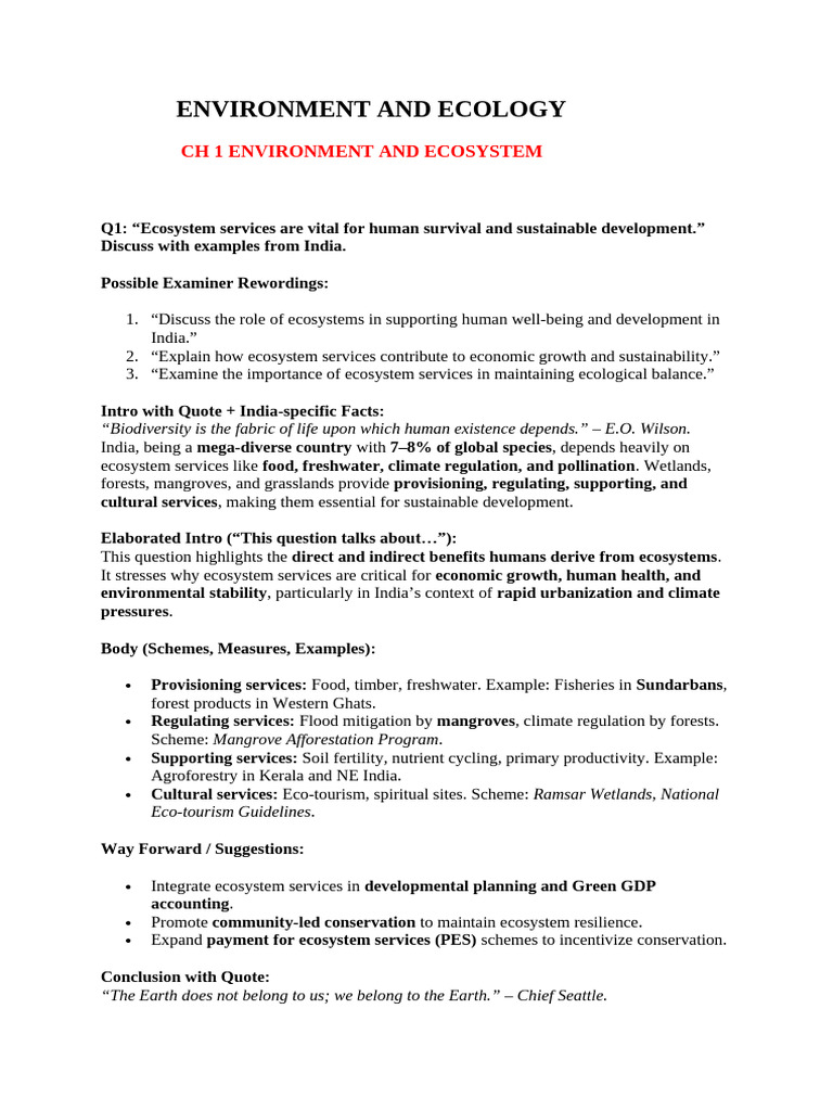 Ecosystem Services and Biodiversity in India | PDF | Wetland | Biodiversity