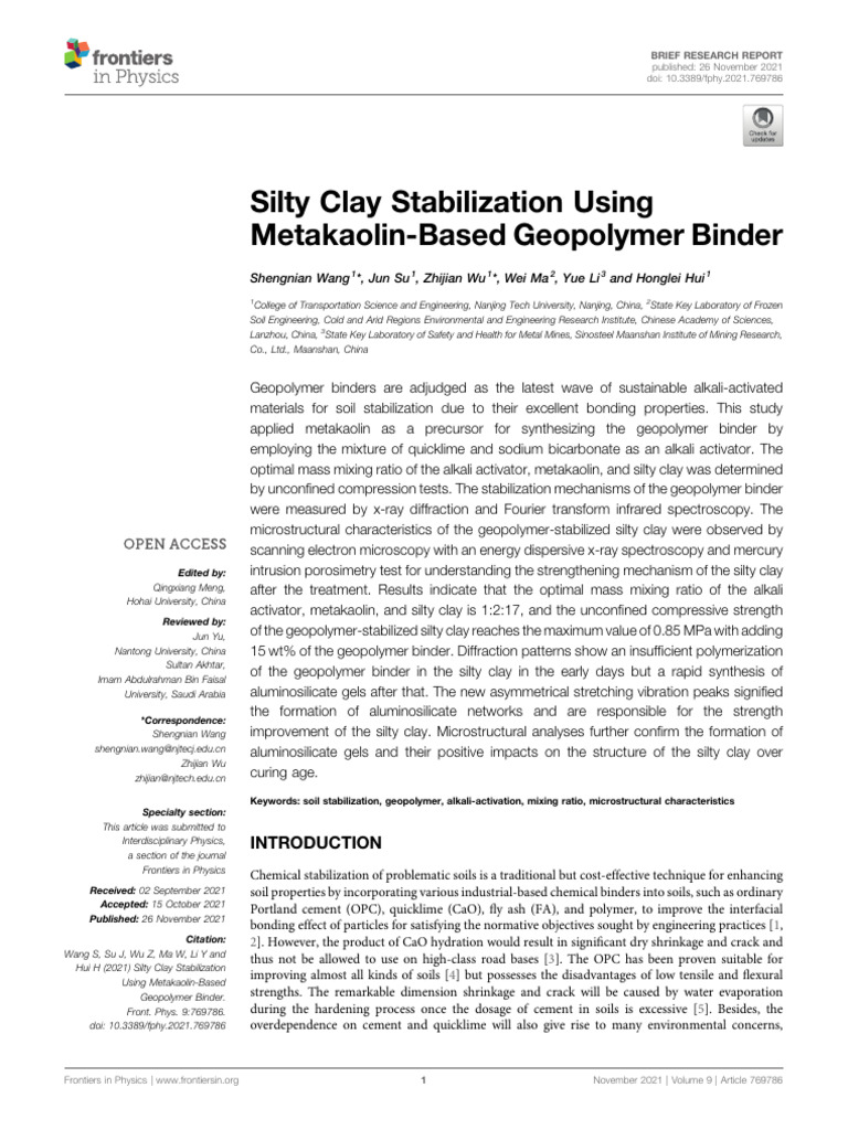 Silty Clay Stabilization with Geopolymer | PDF | Porosity | Cement