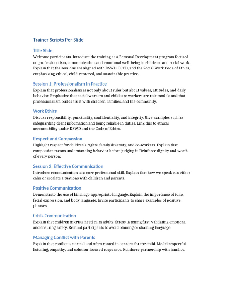 Trainer Scripts FOR PRESENTATION | PDF | Emotions | Empathy