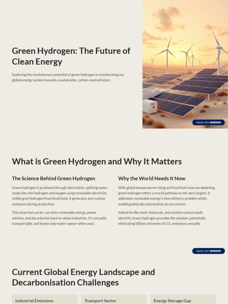 Green Hydrogen: Key to Clean Energy Future | PDF | Energy Storage ...