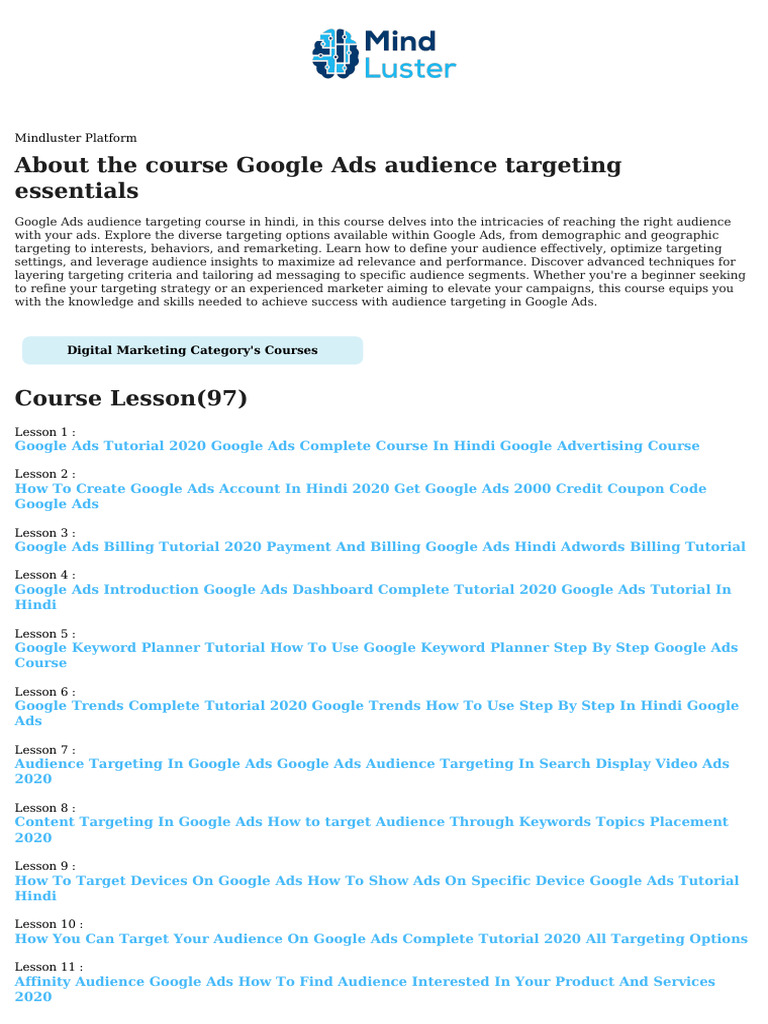 Google Ads Audience Targeting Course | PDF | Advertising | Promotion ...