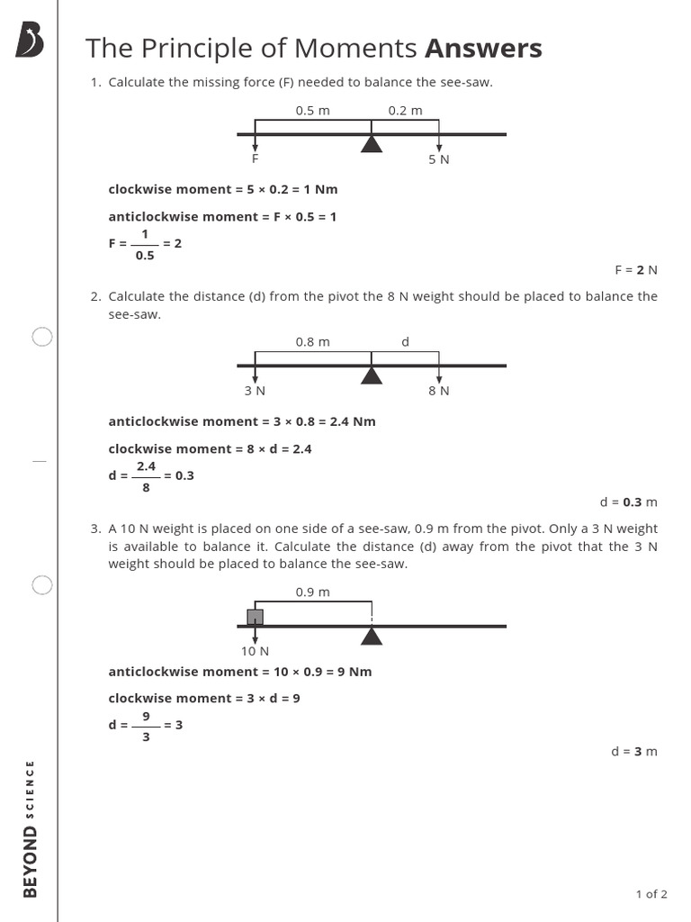 Principle of Moments Calculations Guide | PDF