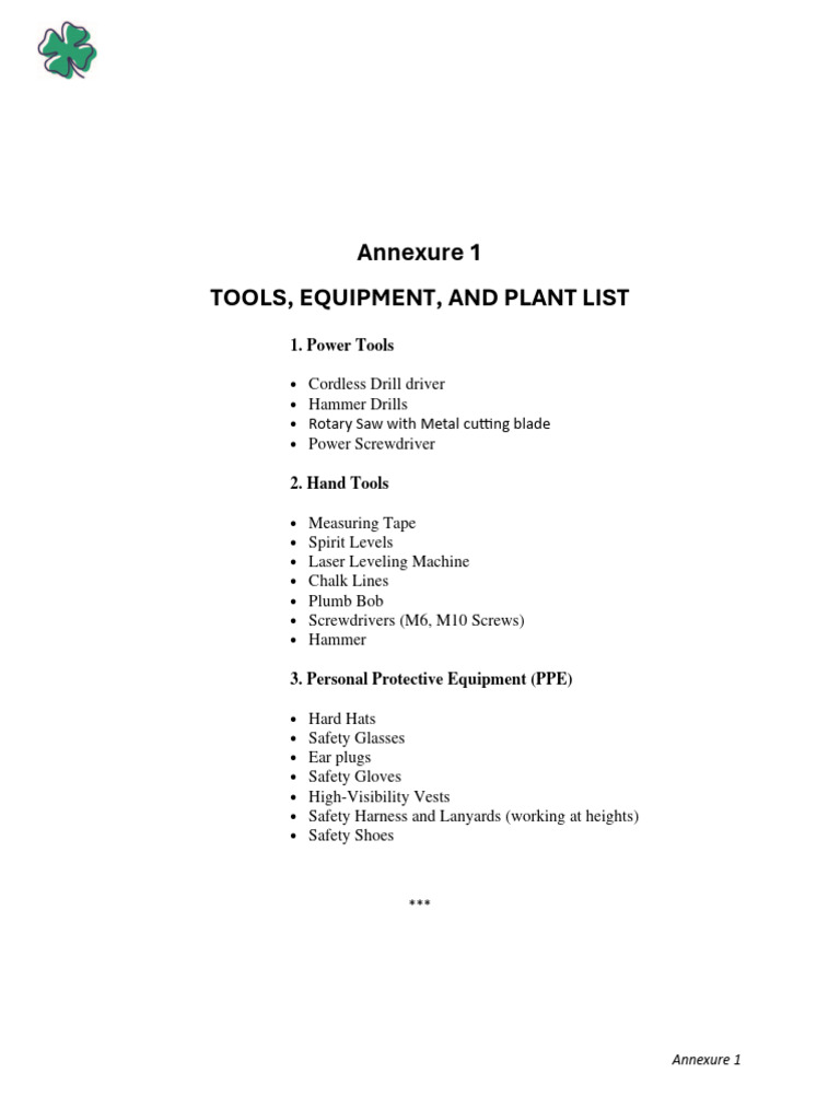Tools and Equipment Inventory List | PDF
