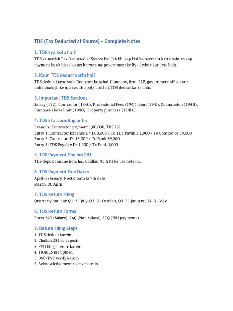 TDS Guide: Key Sections & Filing Steps | PDF