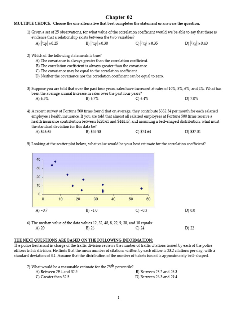 Statistics Multiple Choice Questions | PDF | Median | Mean
