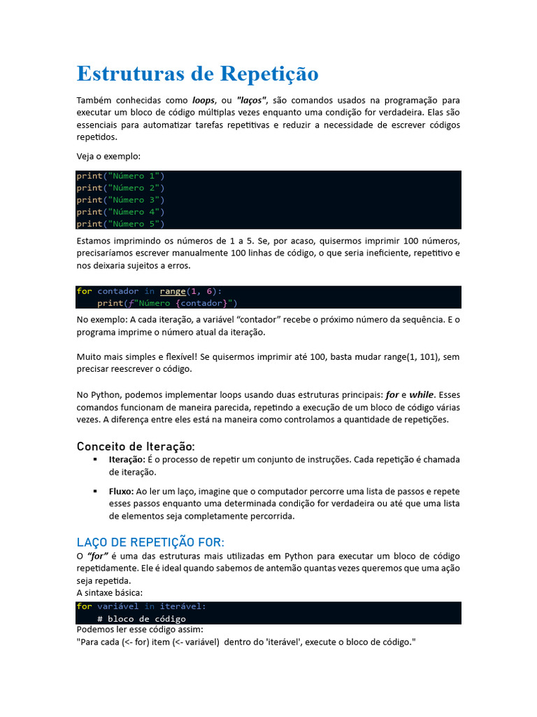 Estruturas de Repetição em Python | PDF | Controle de fluxo ...