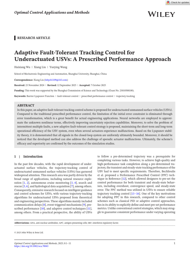 Adaptive Fault-Tolerant Control for USVs | PDF | Fault Tolerance ...