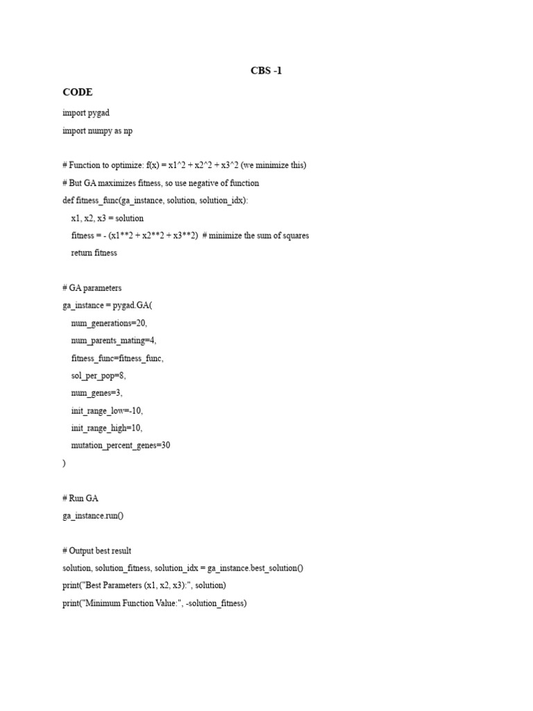 Genetic Algorithm for Function Minimization | PDF