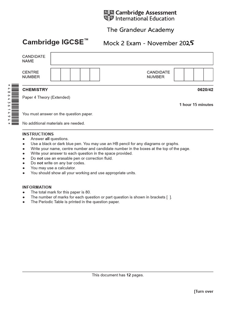 Chemistry IGCSE Mock Exam Paper 2024 | PDF | Chemical Compounds ...