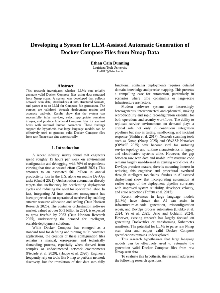LLM-Driven Docker Compose Generation from Nmap | PDF | Automation | System