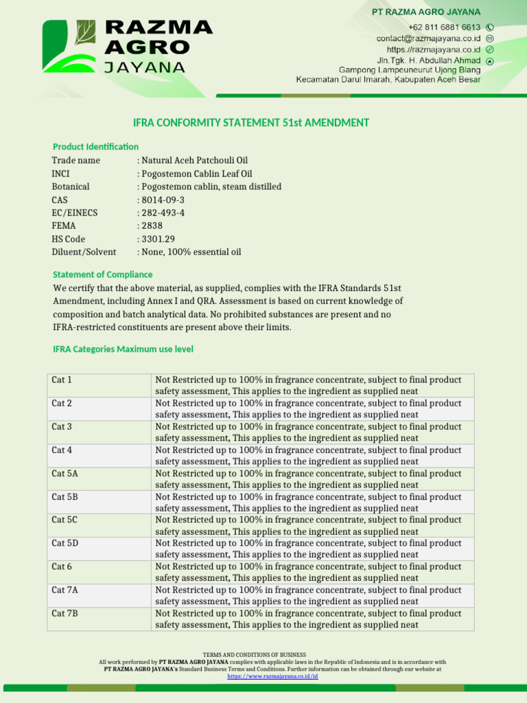 IFRA Compliance for Natural Patchouli Oil | PDF | Perfume